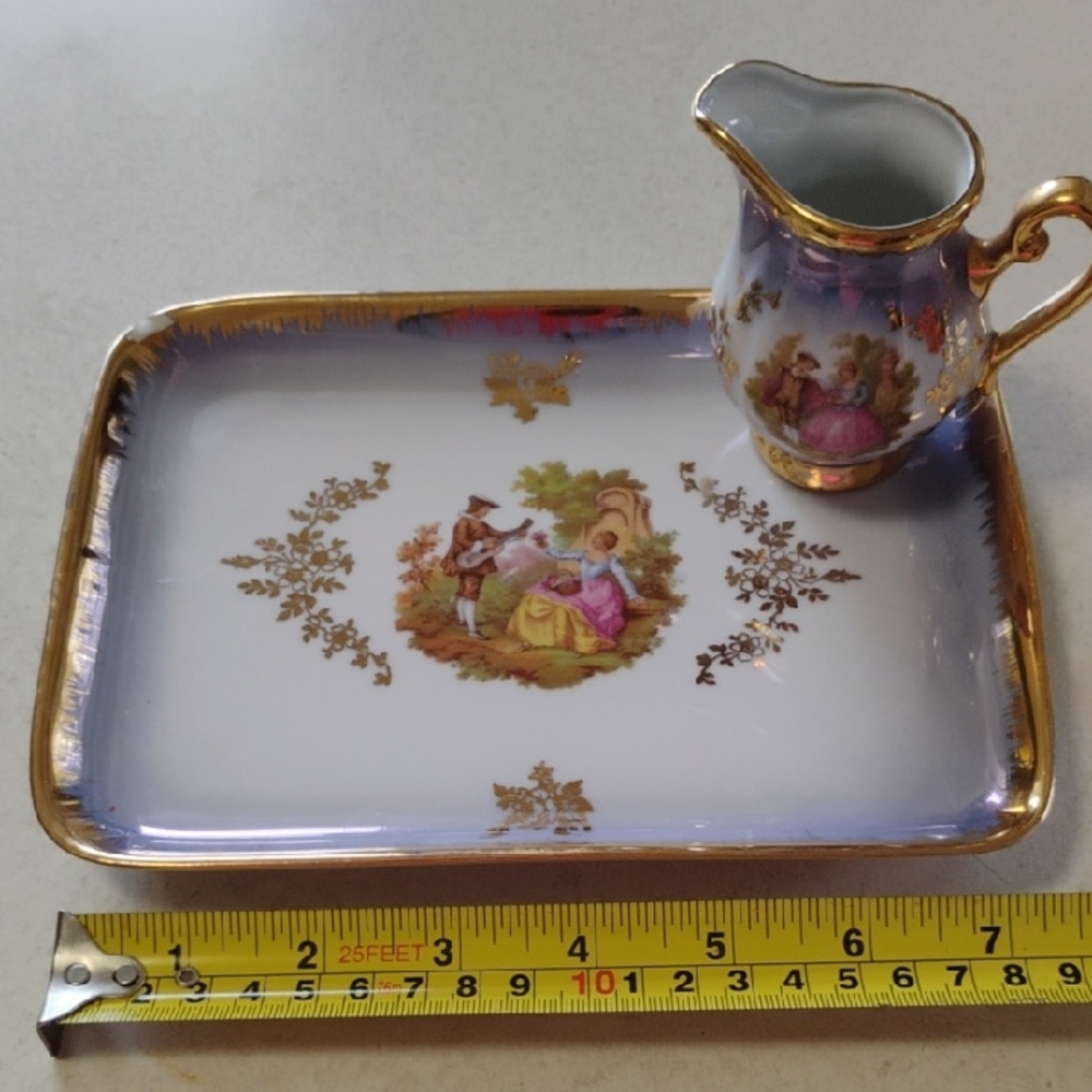 Vintage**Rimmed In 22 Karat Gold** Kleiber Porcelain Tray And  Pitcher